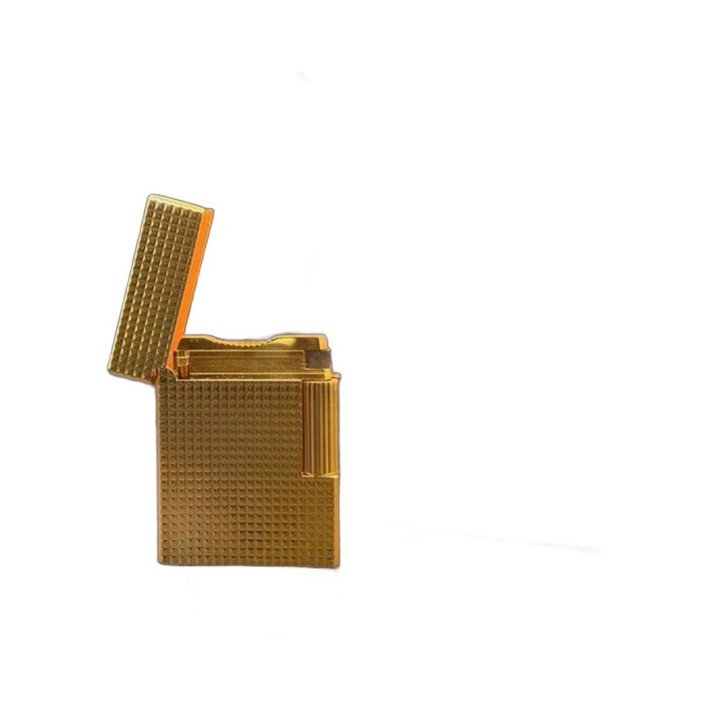 Encendedor S.T. Dupont Ligne 1 Small chapado en oro, modelo Pointe de Diamant, abierto con llama