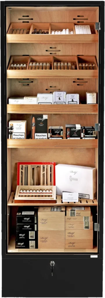 Armario humidor Adorini Portofino negro con capacidad para 3.100 puros, sistema modular de madera de cedro