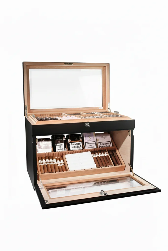 Humidor Adorini Portico Deluxe negro con capacidad para 400 puros, diseño compacto y moderno